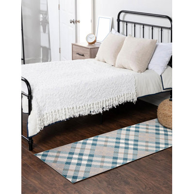 Tapis de couloir gris / bleu en polyester tissé à plat 2 pi 6 po x 8 pi Mazuri