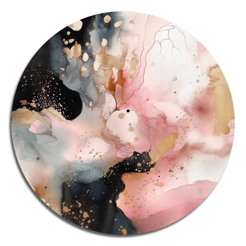 Décoration murale en métal rose doré et texture de marbre II, H 36 po x l 36 po x P 1 po