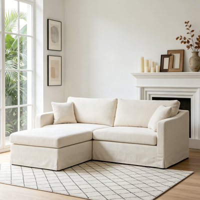 Canapé modulaire en L avec housse en chenille 2 places avec repose-pieds