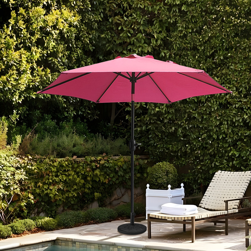 Parasol de marché hexagonal 7,5 pi avec support / base Mushtaaq, Rouge, H 86 po x l 90 po x P 90 po