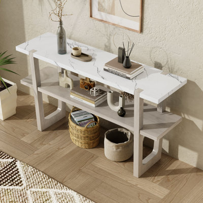 Console étroite avec plateau en marbre et tablette ouverte pour le vestibule