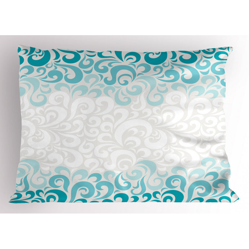 Taie décorative blanche / sarcelle en microfibre de polyester, Très grand lit