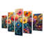 Géométrique prairie aux teintes mélangées Wildflower Cubist II - fleurs sauvages - art mural traditionnel sur toile 5 pièces
