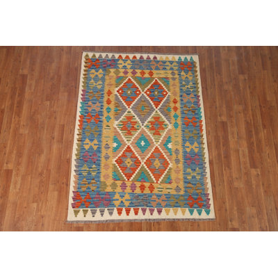 Colorful Wool Kilim Reversible Area Rug 4x6