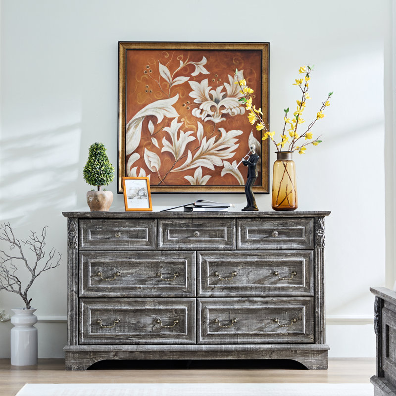 Antique Farmhouse 7-drawer Dresser – Bedroom Storage Chest, Gray