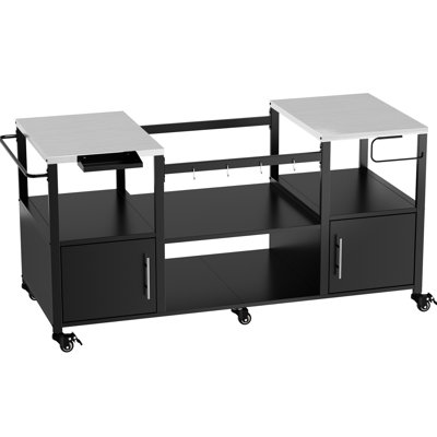 Big Egg Grill Table, Heavy - Duty Steel And Stainless Top, 6 For Mobility, Waterproof Easy To Clean, 2 Large Storage Boxes, Paper Towel Holder, 4 Hooks Grilling Tools, Assembly, 27.26 In Width Cart