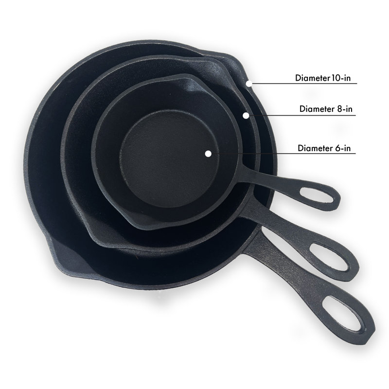 Bayou Classic Pre-Seasoned Cast Iron Skillet Set - 6, 8, & 10 Inch