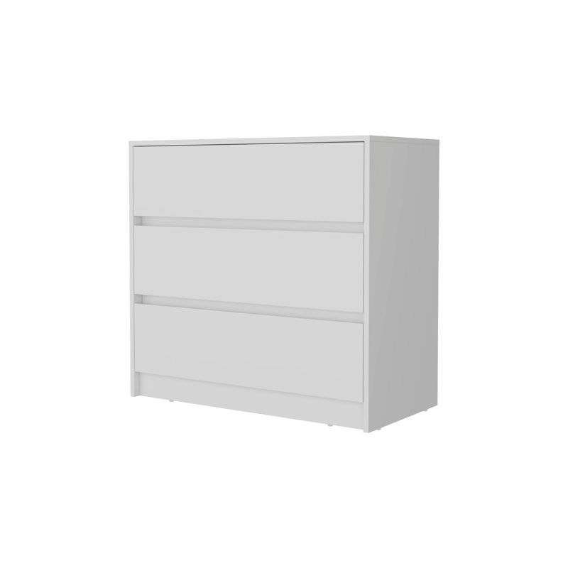 Commode 3 tiroirs Avra, plateau en bois manufacturé et commode avant