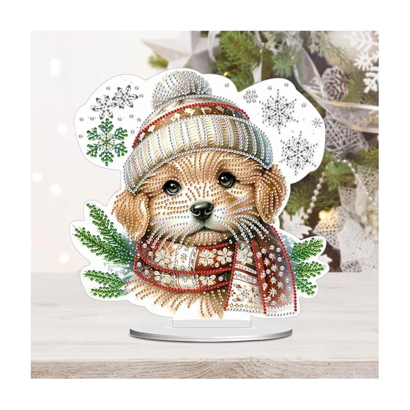 Annorah  5D DIY Christmas Puppy Diamond Painting Kit Crystal Rhinestone Approx 24cm x 23cm Acrylic Table Top Decoration