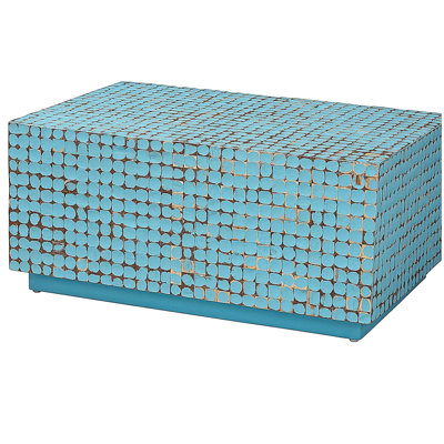 Table basse bohémienne en noix de coco bleue et bois d'acacia