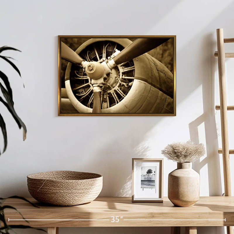 Sépia vieille hélice, 19 po x 13 po, Cadre flottant doré
