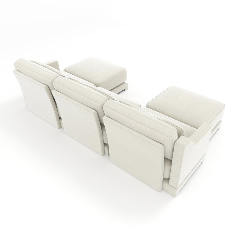 Trois places avec 2 repose-pieds mobiles, coussin lombaire, tissu en chenille beige, éponge haute densité, structure en bois, repose-pieds ergonomique et rembourrage, rembourrage de résilience, moderne