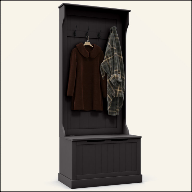 28" 3-In-1 Entryway Hall Tree With Storage Bench, Coat Rack With Four Hooks And Shoe Storage