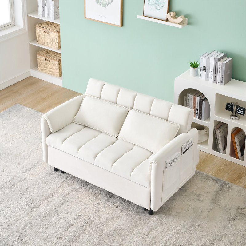 Canapé 52 po beige moderne en velours, Beige