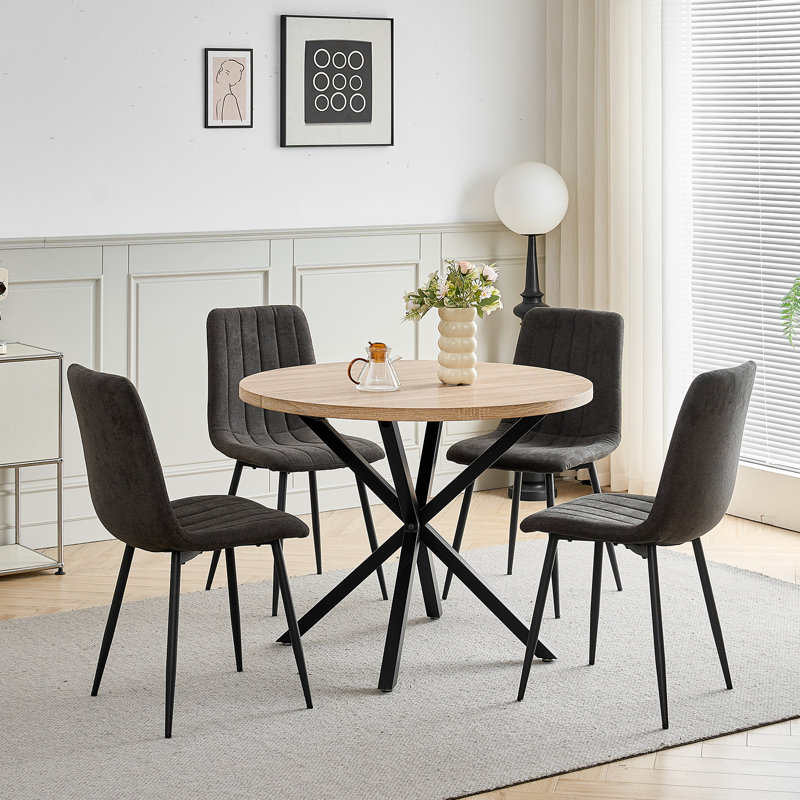 Upholstered Linen Dining Chair, Black, 4