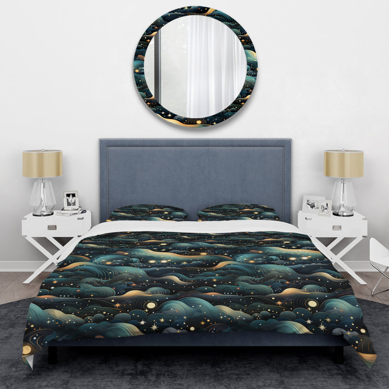 Ensemble de housse de couette à motif géométrique Celestial Dreams Galaxy, Housse de couette simple + 1 taie décorative stan