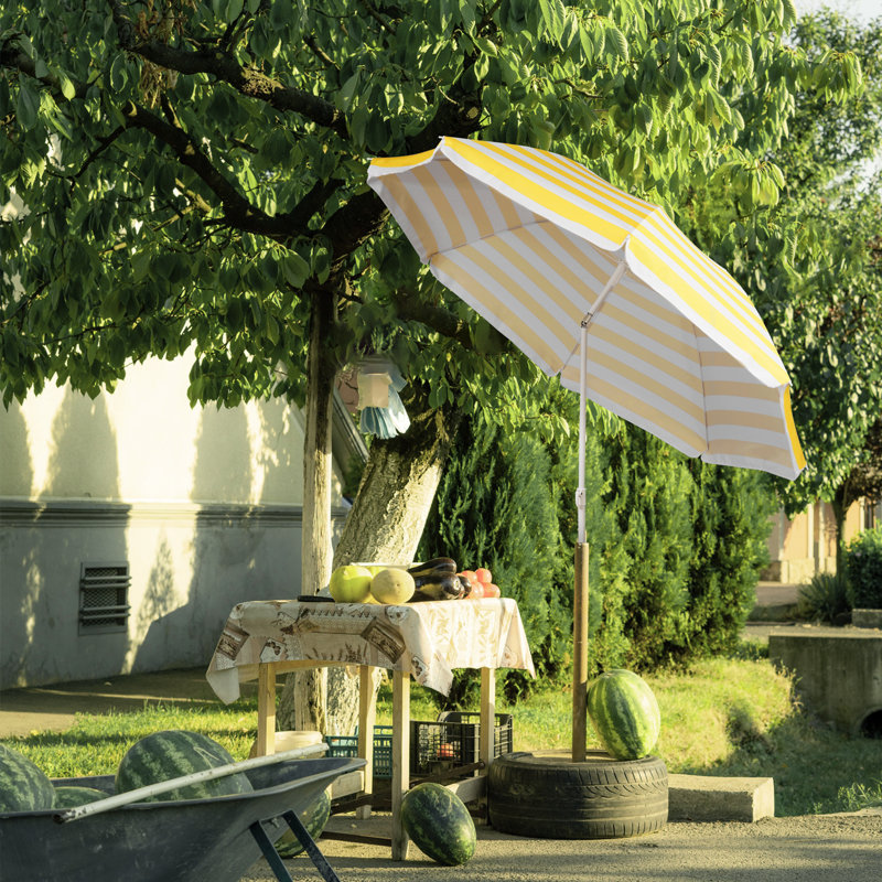 1.6m Beach Parasol, Yellow/White Stripes