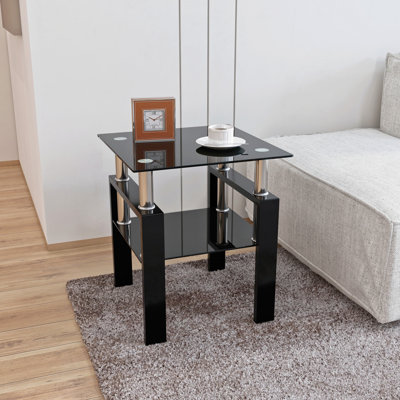 Square Black Tempered Glass Tea Table, 18.18"L X 18.18 "W 20.5 "H, 150Lbs Capacity, Stylish And Modern 1 - Piece Coffee Table For Lounge Area, Build, Easy Maintenance