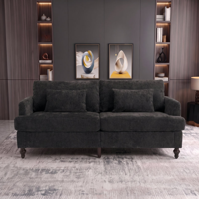 Causeuse Mid-Century moderne, canapé rembourré pour salon, chambre à coucher, appartement, petit espace, bureau, Noir
