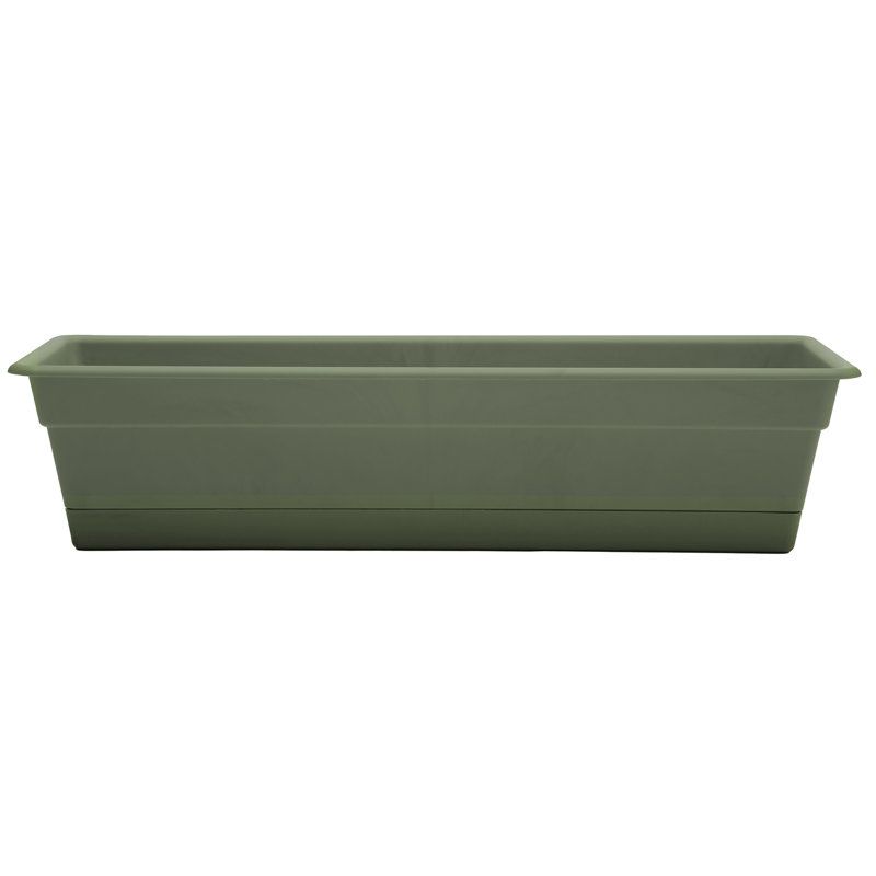 Dura Cotta Traditional Plastic Indoor/Outdoor Rectangle Window Box Planter with Attached Saucer, Living Green