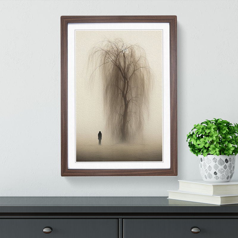 Weeping Willow Minimalism - Framed Print, 46cm H x 34cm W, Walnut Framed