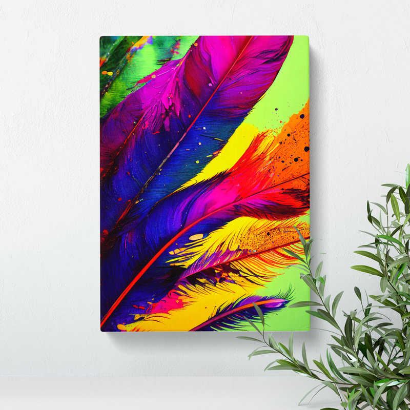 Paint Drip Feathers No.3 - Wrapped Canvas, 76cm H x 50cm W x 3cm D