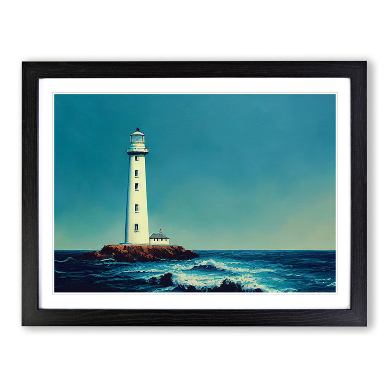 Captivating Lighthouse - Single Picture Frame Print, 46cm H x 64cm W x 2cm D, Black