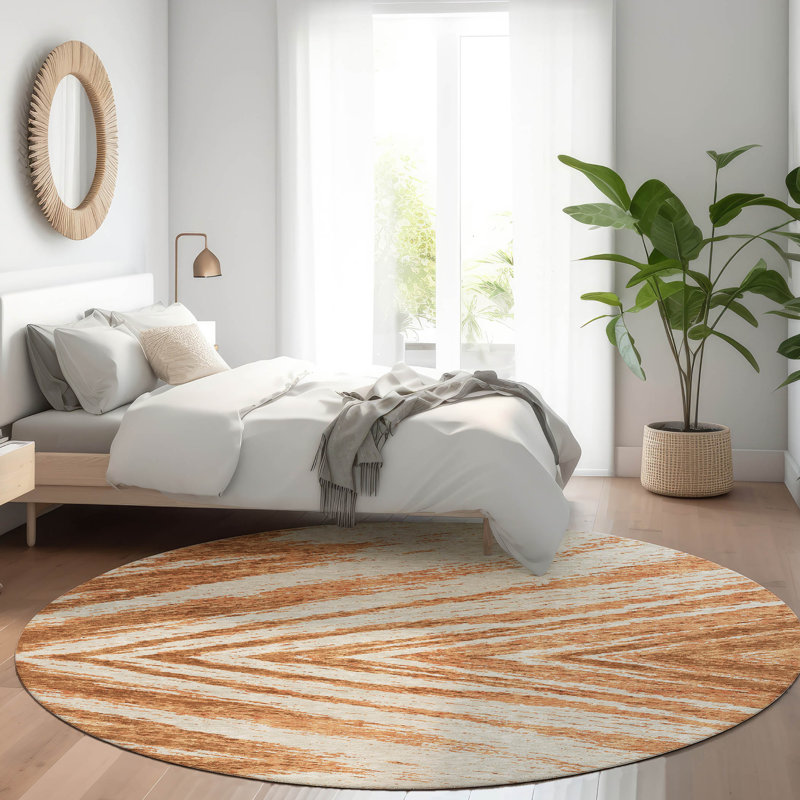 Premium Machine Washable Prisco Paprika Rug, Round 8'