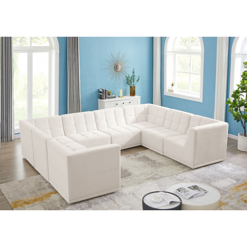Canapé modulaire en velours Heti, Velours crème
