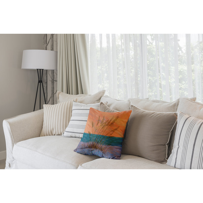 Beach Vacation Floral Reversible Throw Pillow, 16" H x 16" W, Orange