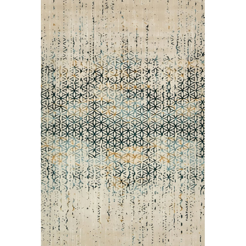 Tapis beige lavable à la machine à motif géométrique multicolore, Rectangle 3 pi 3 po x 4 pi 11 po