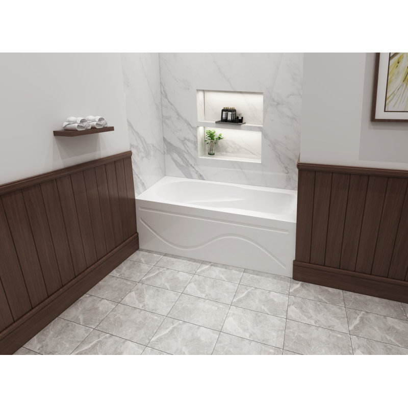 Kingston Brass Aqua Eden 60-Inch Acrylic Rectangular 3-Wall Alcove Tub with Anti Skid and Drain Hole, Right