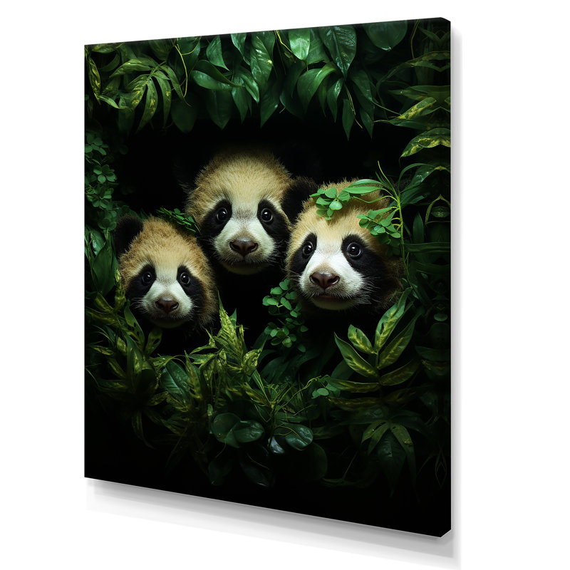 Pandas Play 4 - Panda Animal, art mural, Toile tendue, H 20 po x l 12 po x P 1 po