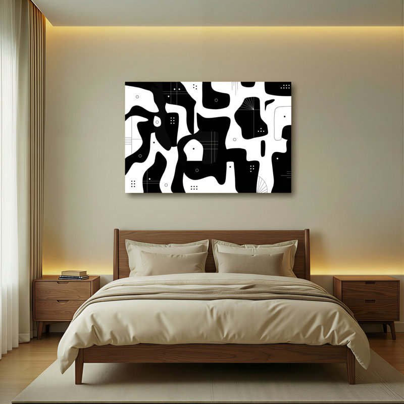 Abstrait noir et blanc à motif géométrique sur toile tendue, reproduction d'art sur toile, ensemble de 1, H 16 po x l 24 po