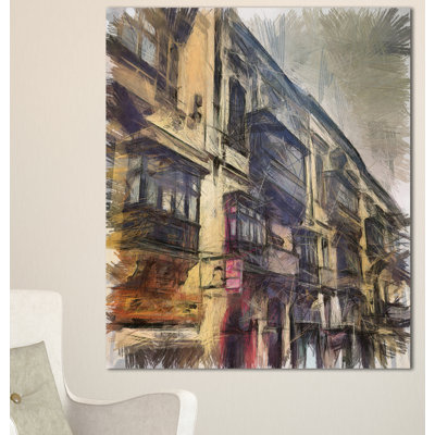 « old city street aquarelle painting », reproduction d’art sur toile tendue