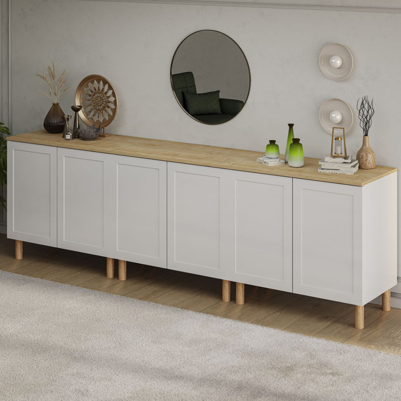 Buffet de 35 po de largeur Boli, Blanc / Chêne, 105" Width