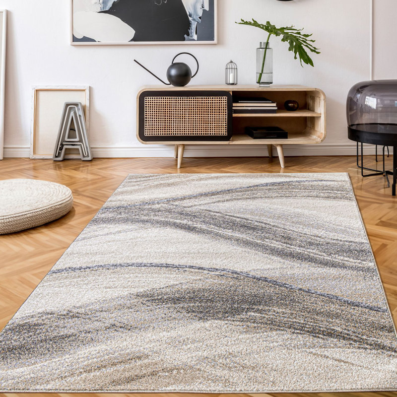 Tapis moderne avec motif de vagues artistiques, Rectangle 7 pi 7 po x 10 pi 6 po