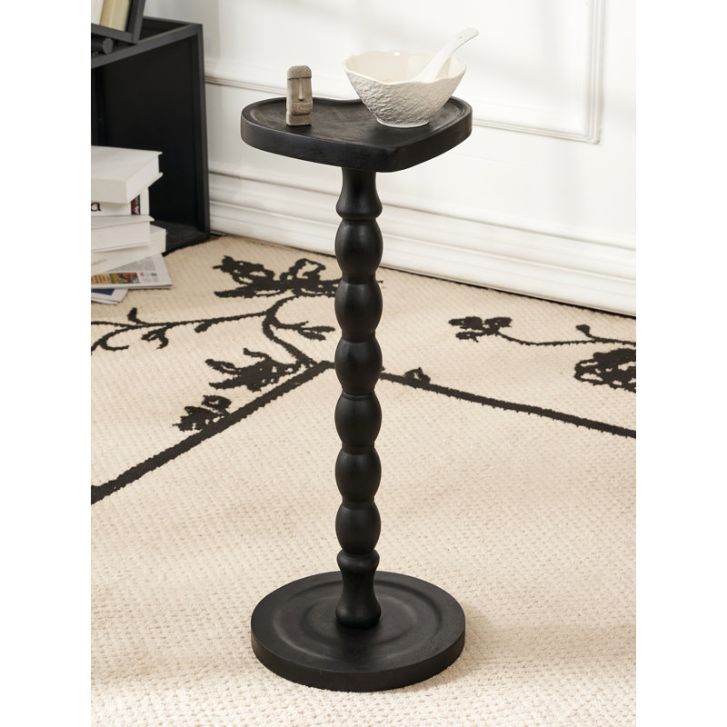 Table de bout en bois massif en forme de cœur, table à boissons sur piédestal, grand support pour plante, Bois espresso, Noir