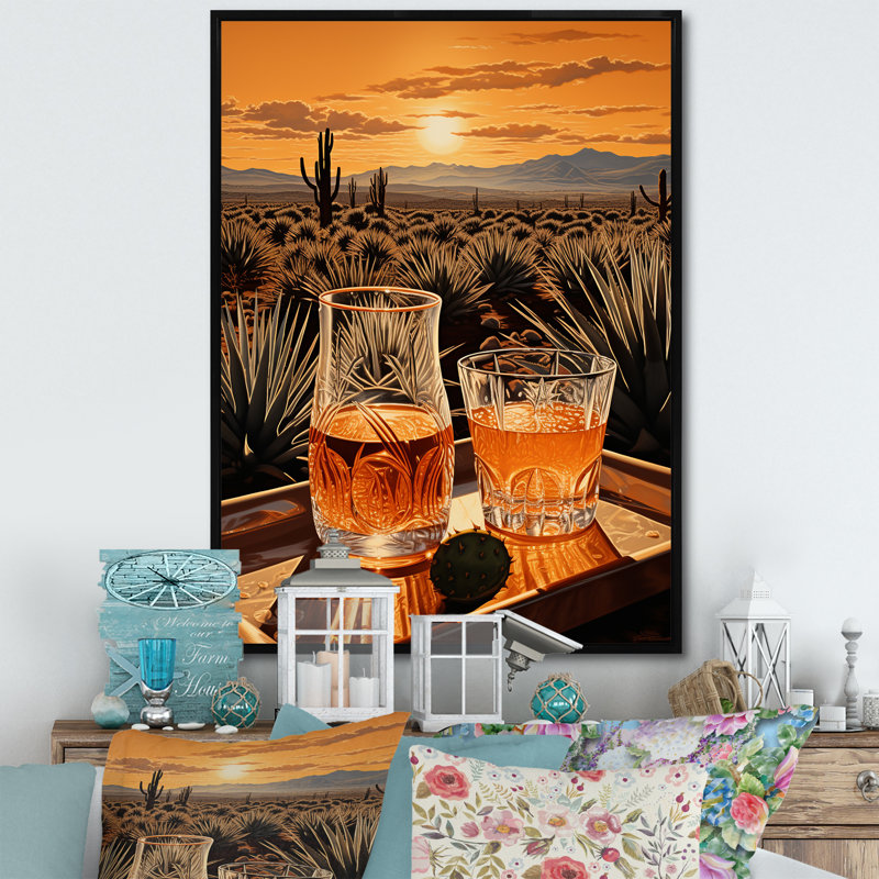 «Tequila Sunrise» de Grisborne, Cadre flottant noir, H 32 po x l 24 po x P 1 po