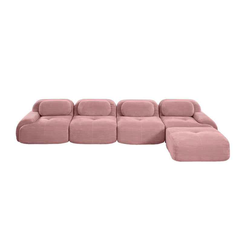 4-Seat L-Shaped Modular Sofa With High-Resilience Sponge, Anti-Slip Design, And Extra-Wide Curved Armrests For Living Rooms And Studies, Pink