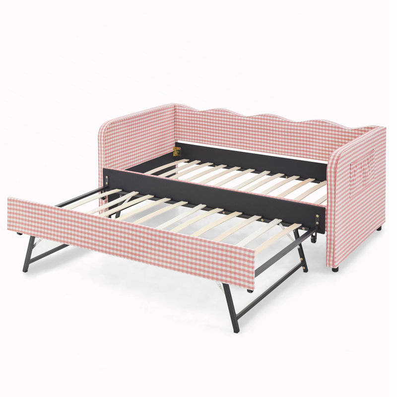 Lit de jour simple, canapé-lit convertible polyvalent 3 en 1 Gingham, Simple, Rose