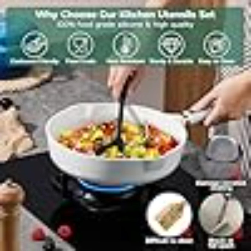 Ensemble 10 pièces d'ustensiles de cuisine en silicone pour la cuisson - non toxique et résistant à la chaleur, Noir