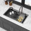 Évier de cuisine en cascade 33 po noir - 33 po x 19,29 po x 9 po, évier de cuisine multifonctionnel à simple cuve en acier inoxydable de calibre 16 avec comptoir de cuisine