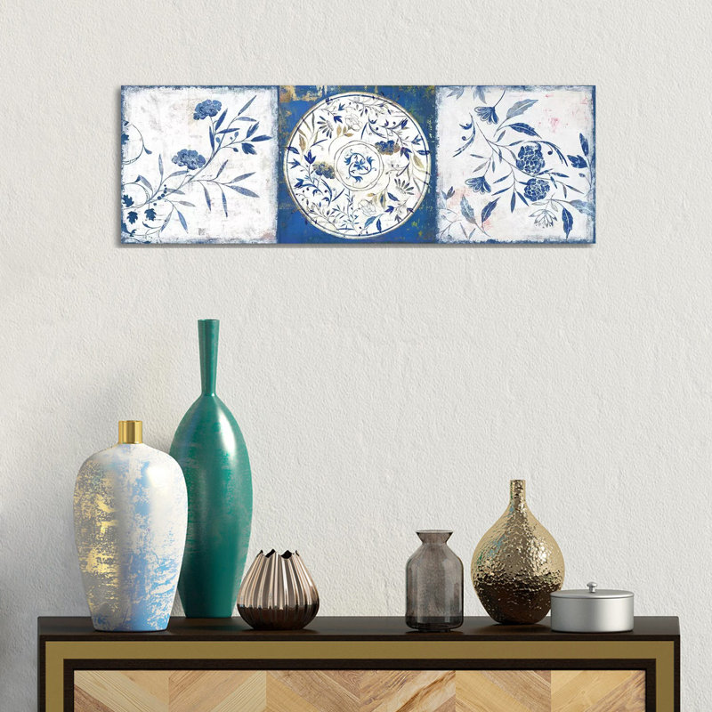Indigo Ceramics I 1 Piece Panoramic Wall Art on Canvas, 30.48 cm H x 91.44 cm W x 1.91 cm D, Wrapped Canvas