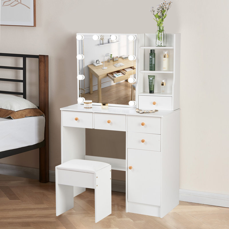 Coiffeuse avec miroir lumineux coulissant