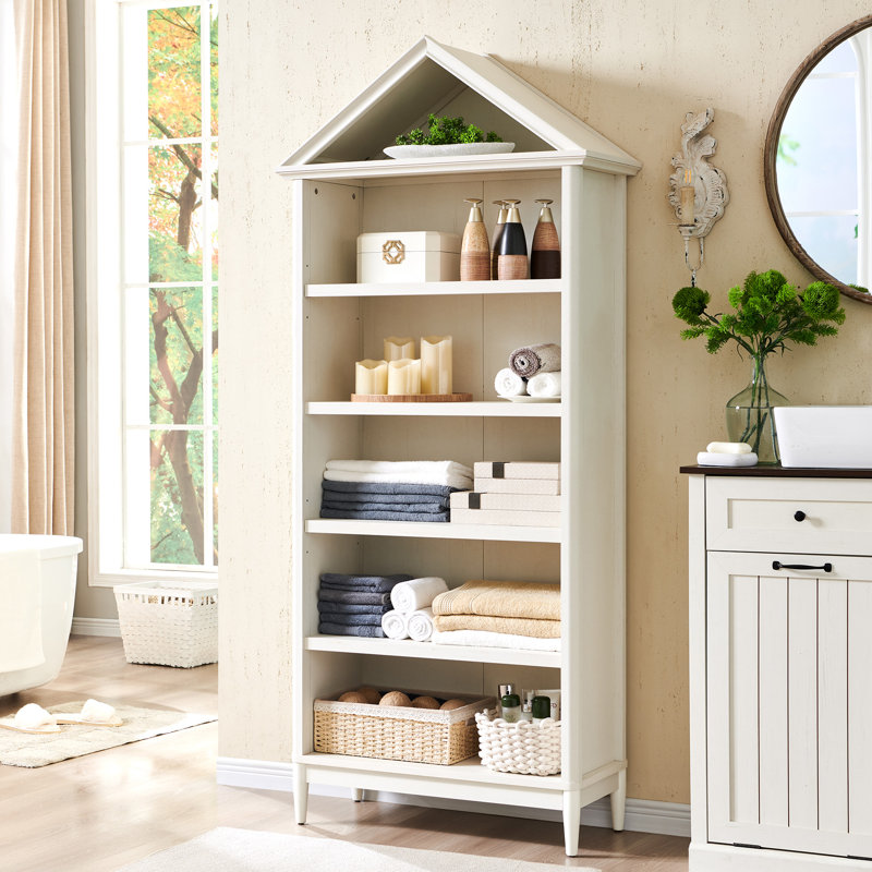 Angled Arch Bathroom Cabinet, 5 Tiers Geometric Cabinet with Storage, Modern Triangular Top Angled Arch with Adjustable Shelves, Wood Cabinet w/Open Display Shelves