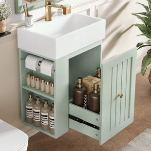 Bathroom Vanity with Ceramic Sink, Drawer and side shelf