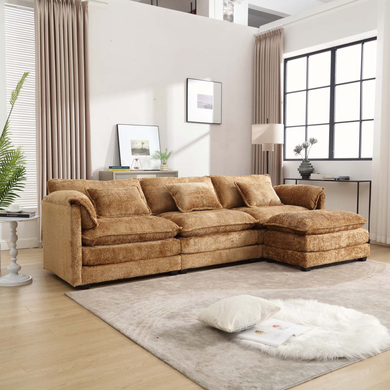 112 Inch Oversized Sectional Sofa Cloud Couch, Modern Chenille L Shaped Modular Sleeper with Moveable Ottoman & Memory Foam