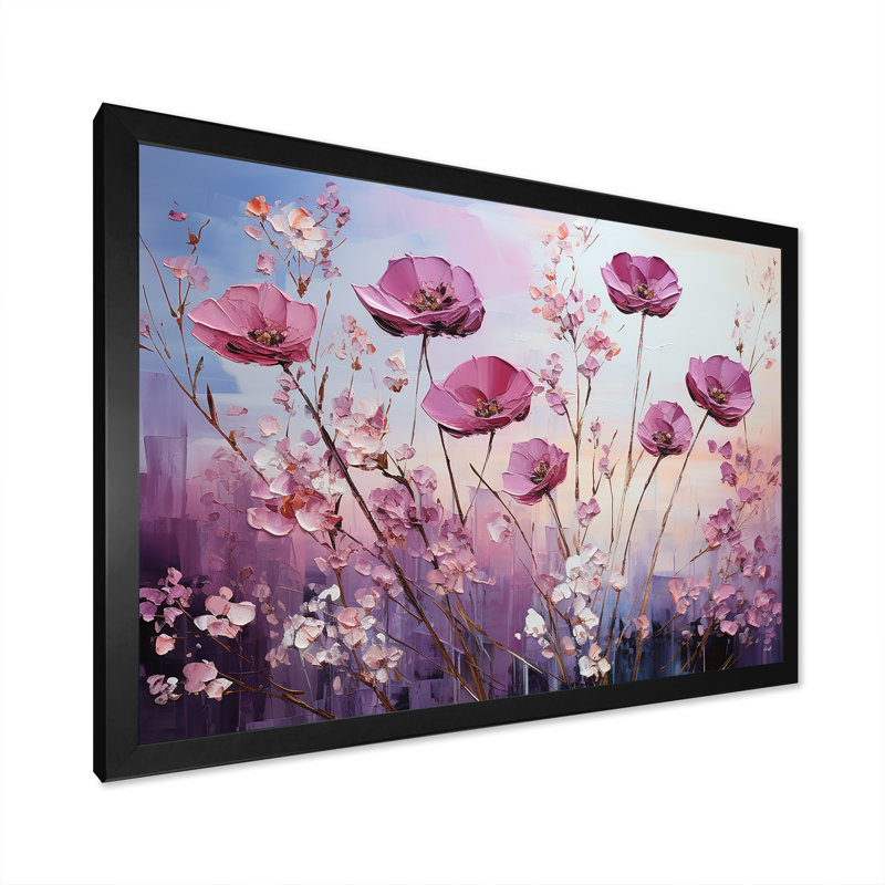 «Violet Flower Meadow Harmony II», reproduction sur toile, Cadre simple noir, H 24 po x l 32 po x P 1 po