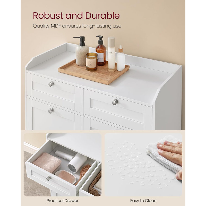 White Freestanding Bathroom Cabinet with Dual Hampers